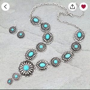 Skyhawk Ranch Turquoise and Silver Concho Y Necklace and Drop Earrings